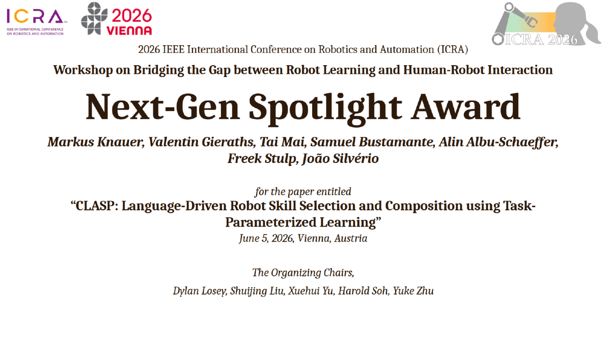 Next-Gen Spotlight Award at ICRA 2026 for CLASP