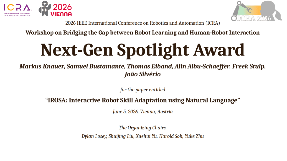 Next-Gen Spotlight Award at ICRA 2026 for IROSA